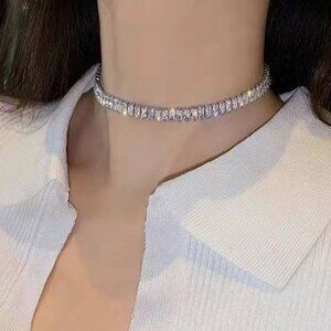 Brand new silver rectangular diamond necklace beautiful necklace